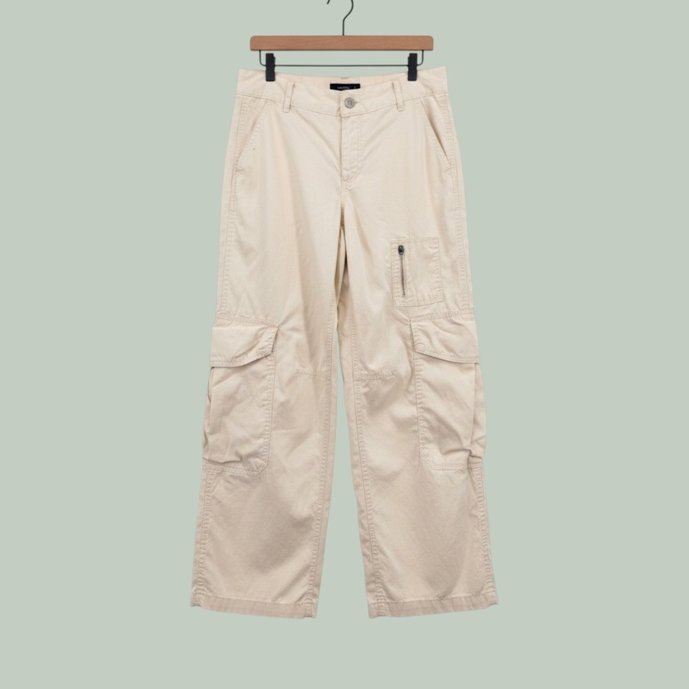BDG‎ Urban Outfitters Cream Wide Leg Cargo Pants Utility Trousers Womens Size 0